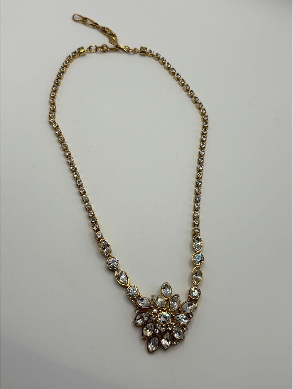 Vintage Stamped Monet Rhinestone Flower Pendant Necklace